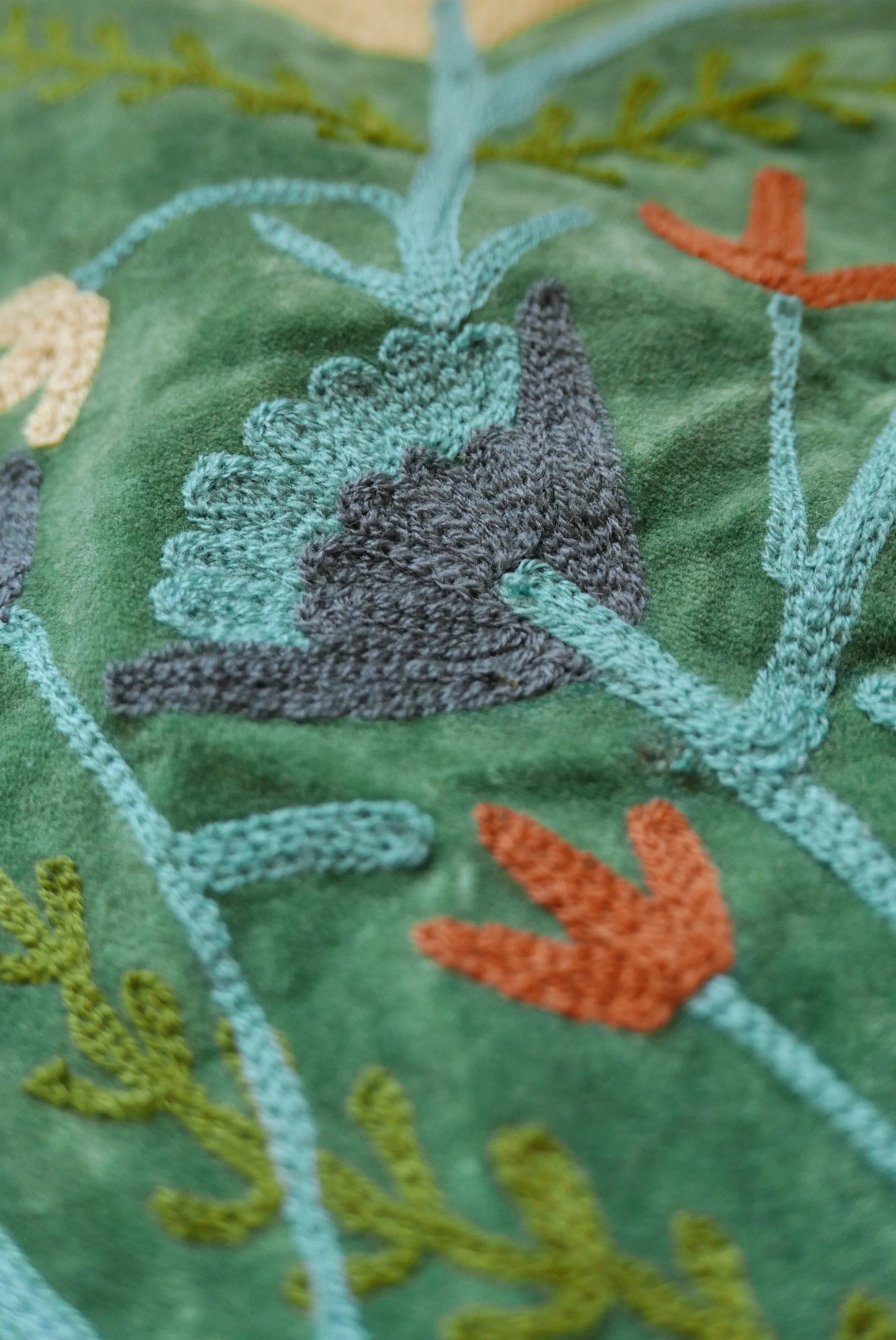Veste Brodée VERTE, velours & broderies multicolores