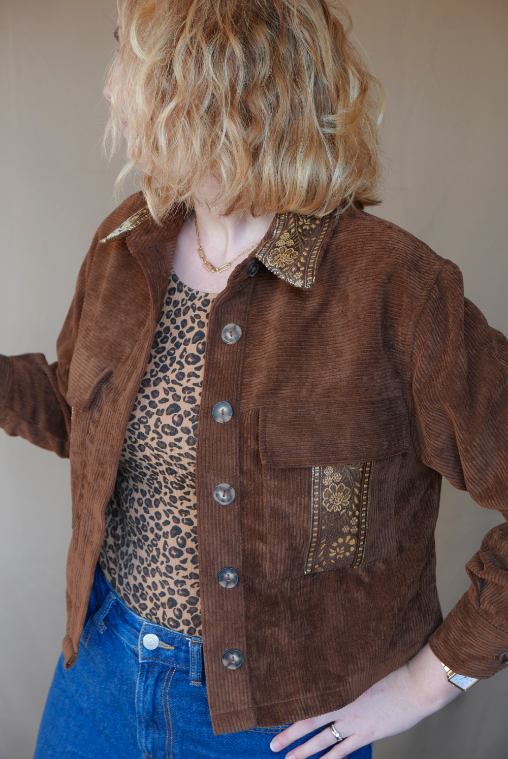 Veste Surchemise Marron Velours Côtelé