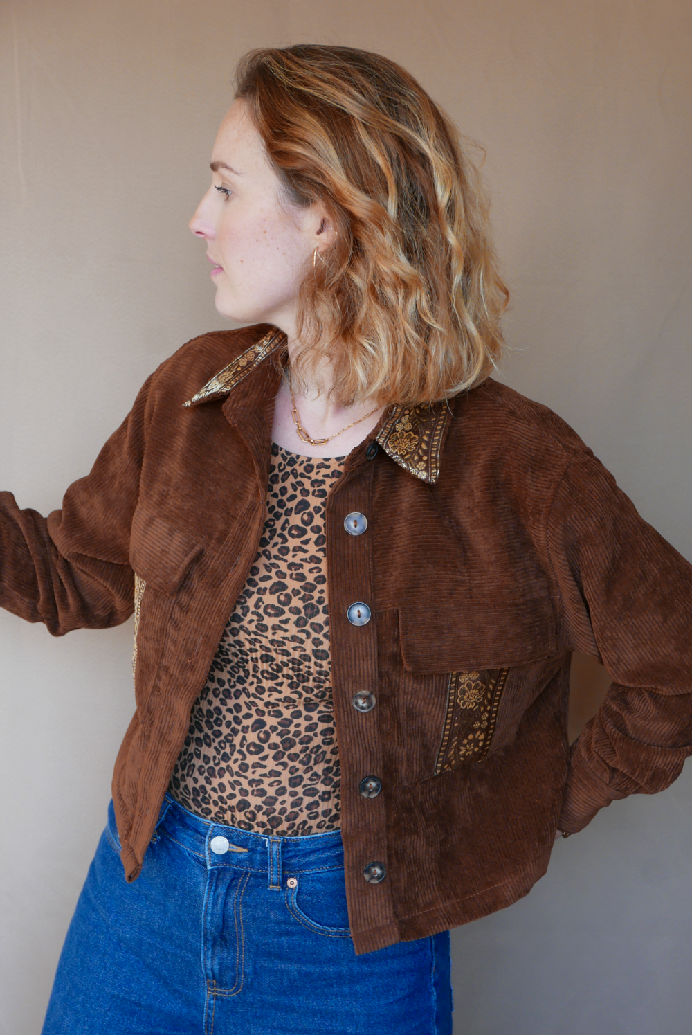 Veste Surchemise Marron Velours Côtelé