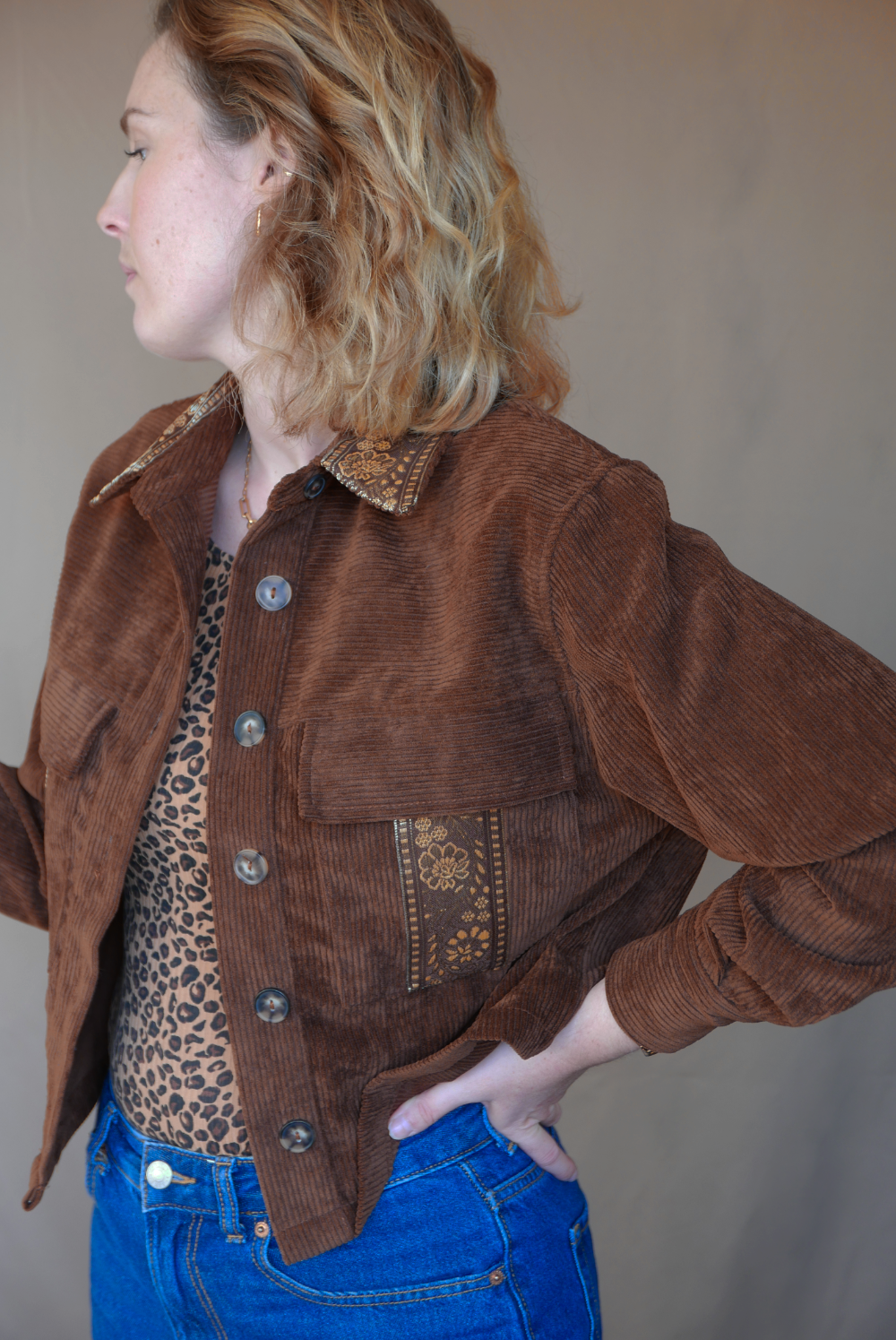 Veste Surchemise Marron Velours Côtelé