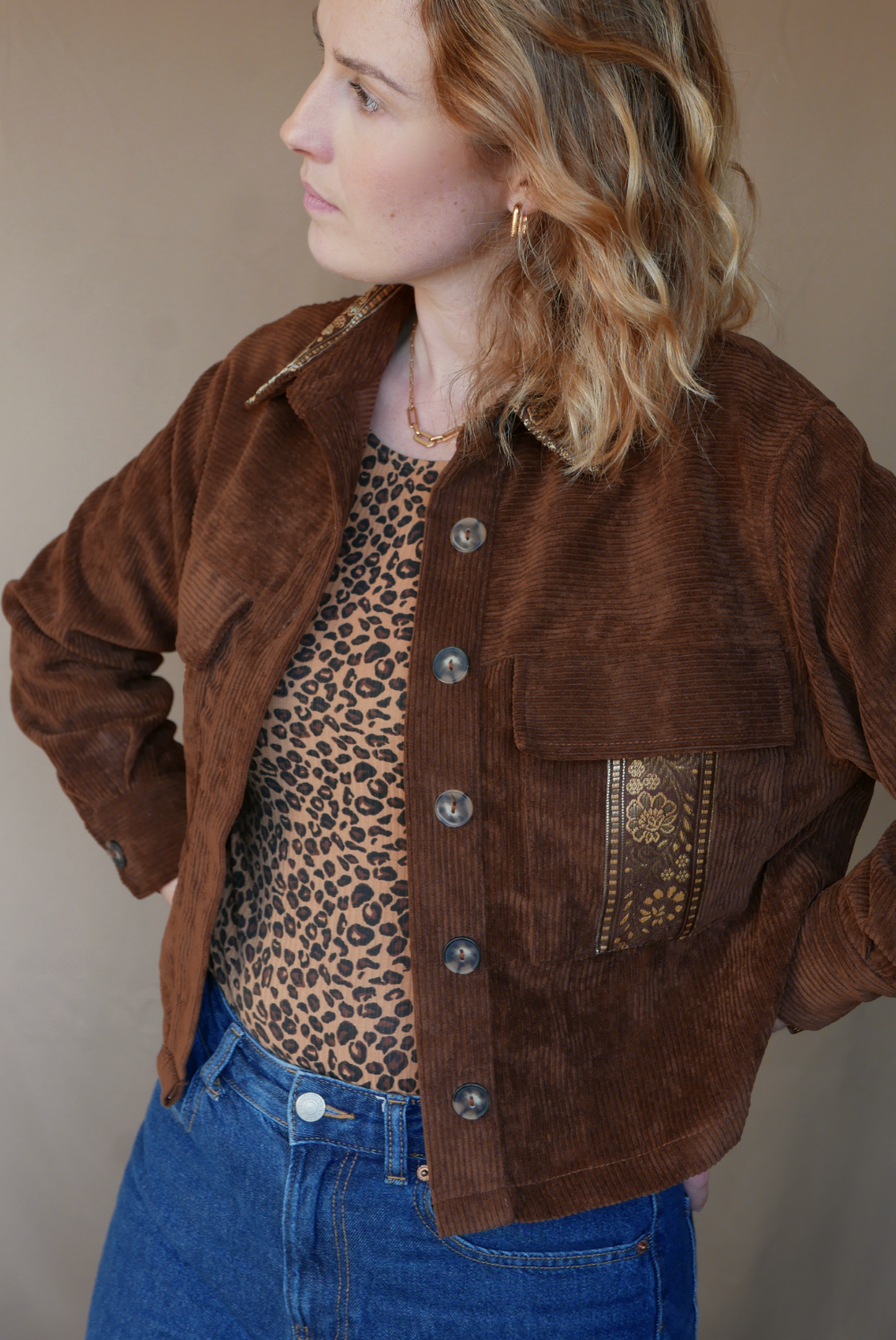 Veste Surchemise Marron Velours Côtelé