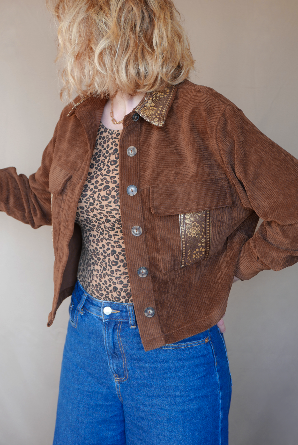 Veste Surchemise Marron Velours Côtelé