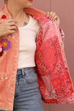 Veste en velours brodé Poupée Rousse × Red Macchiato – Rose Pêche