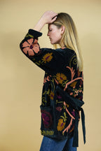 Veste Kimono en velours noir brodé