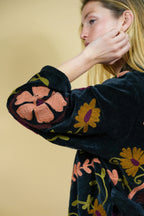 Veste Kimono en velours noir brodé