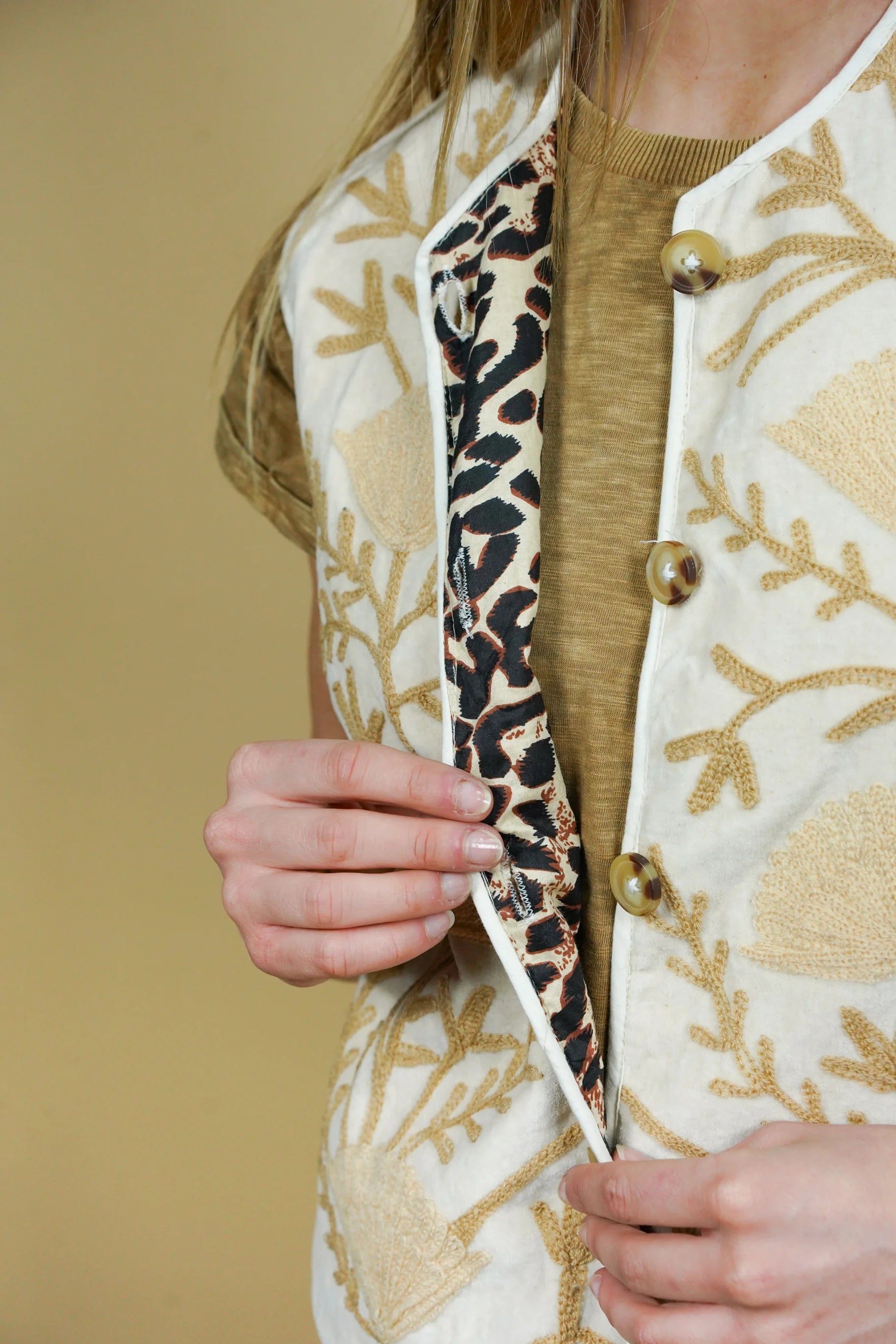 Gilet Réversible Crème Léopard