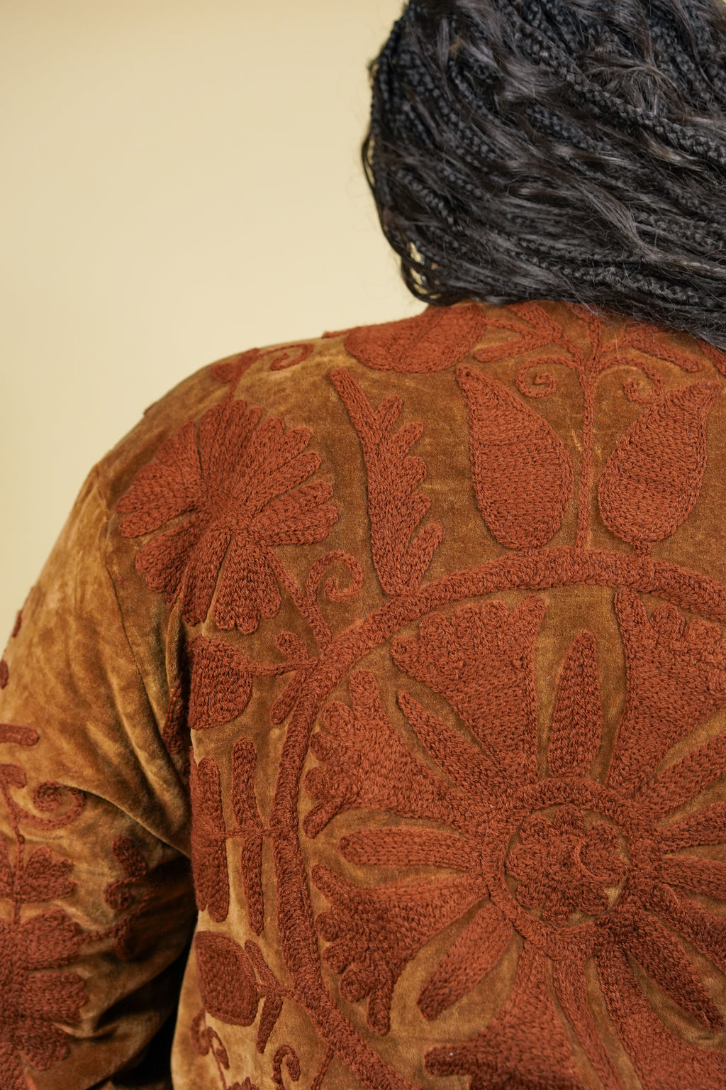 Veste en velours brodé Mona - Marron