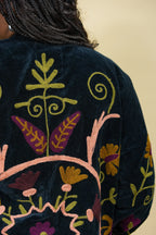Veste Kimono en velours noir brodé