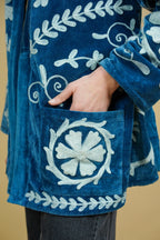 Veste Kimono en velours brodé - Bleu