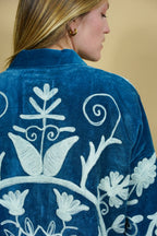 Veste Kimono en velours brodé - Bleu