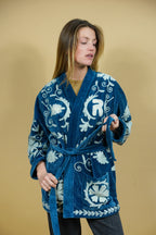 Veste Kimono en velours brodé - Bleu