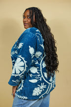 Veste Kimono en velours brodé - Bleu