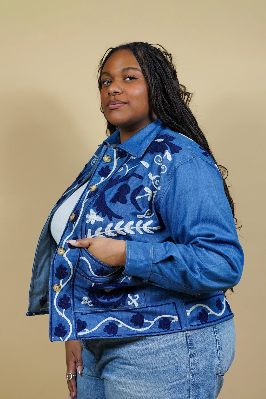 Veste en jean brodée Anaya