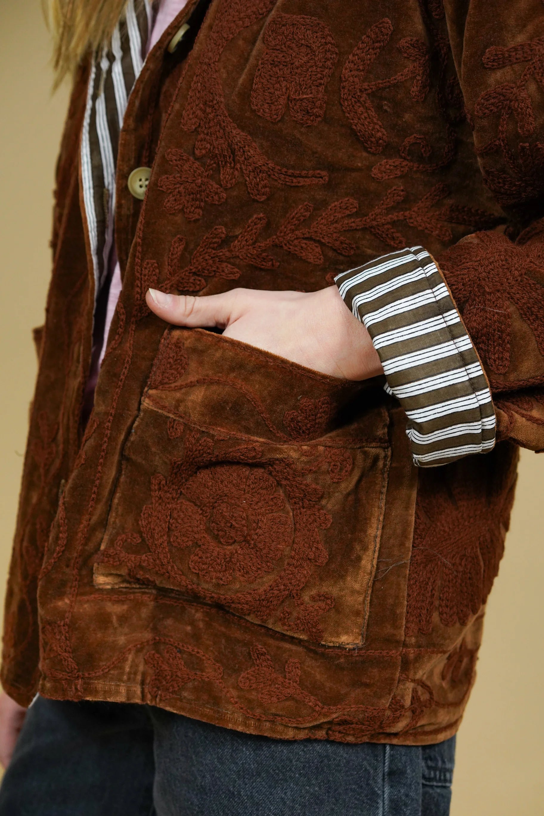 Veste en velours brodé Mona - Marron