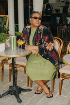 Veste Kimono en velours noir brodé