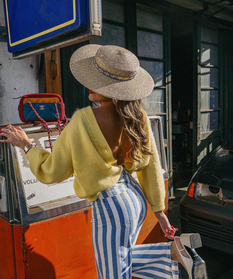 Chapeau de paille Carlota, galon bleu
