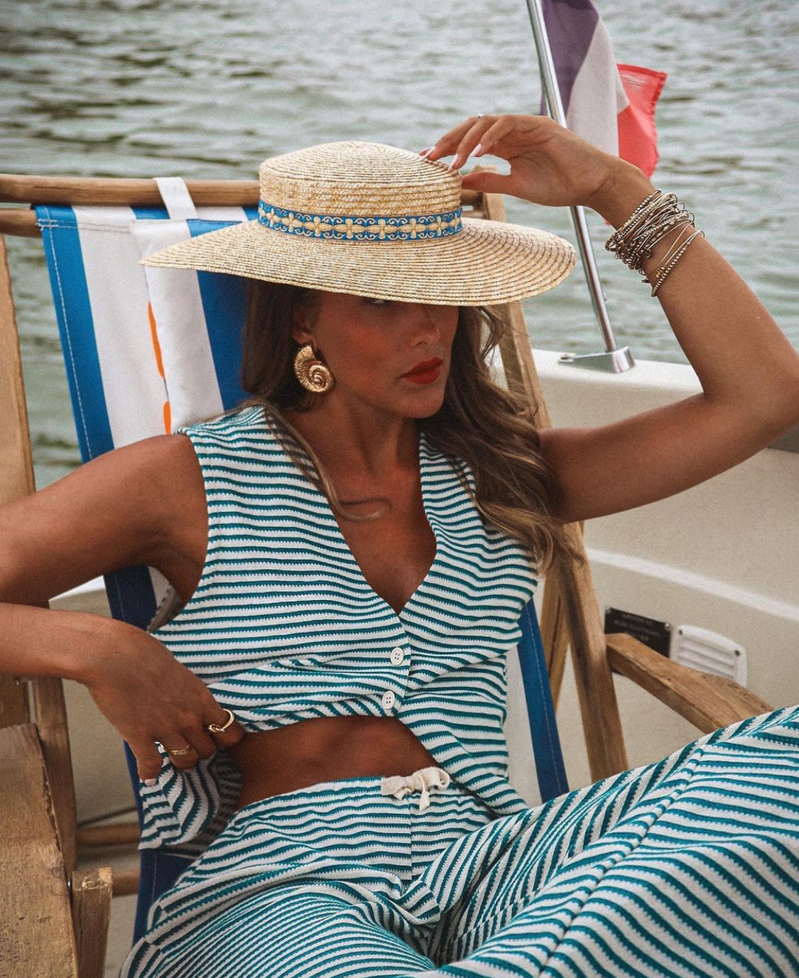 Chapeau de paille Carlota, galon bleu