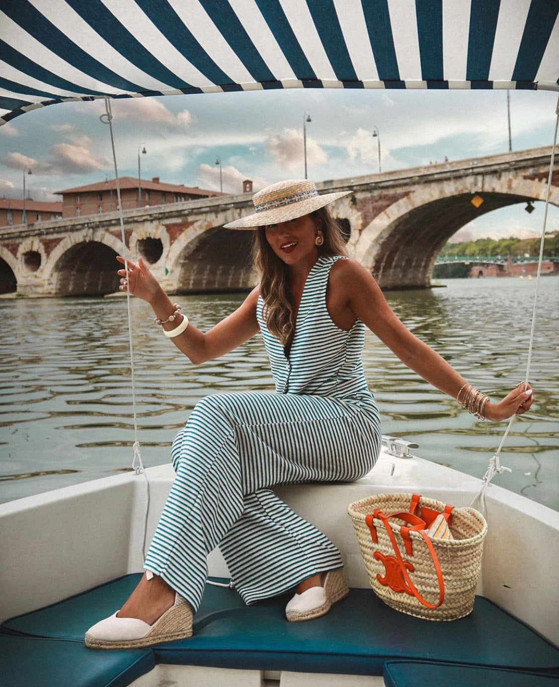 Chapeau de paille Carlota, galon bleu