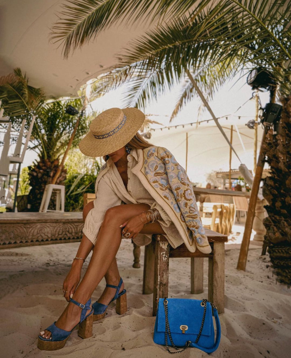 Chapeau de paille Carlota, galon bleu