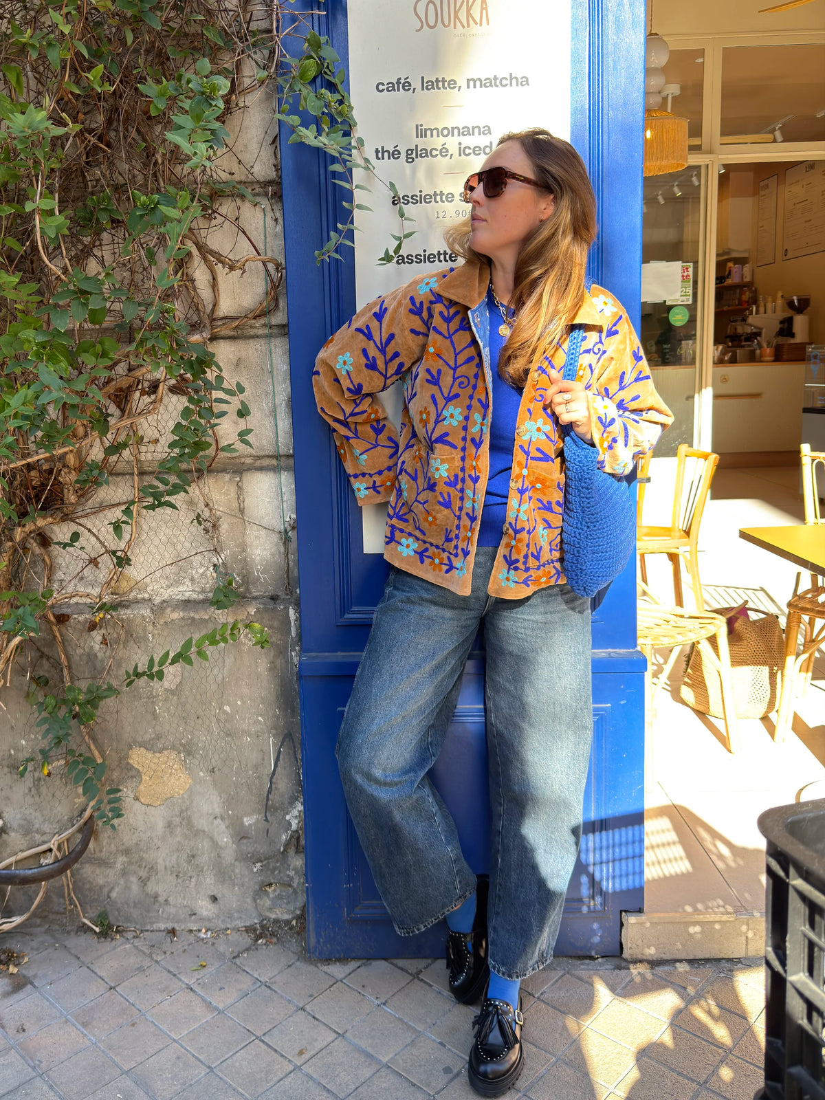 Veste en velours brodé Sonali – Camel