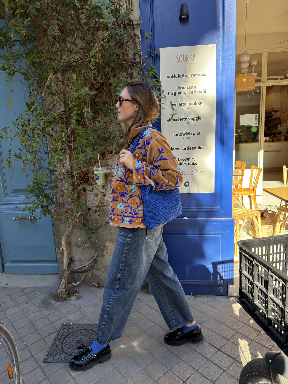 Veste en velours brodé Sonali – Camel