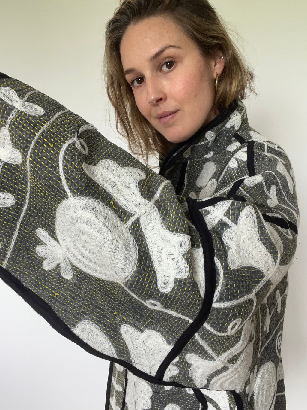Veste Kantha Brodée Réversible — Pièce Unique N°28