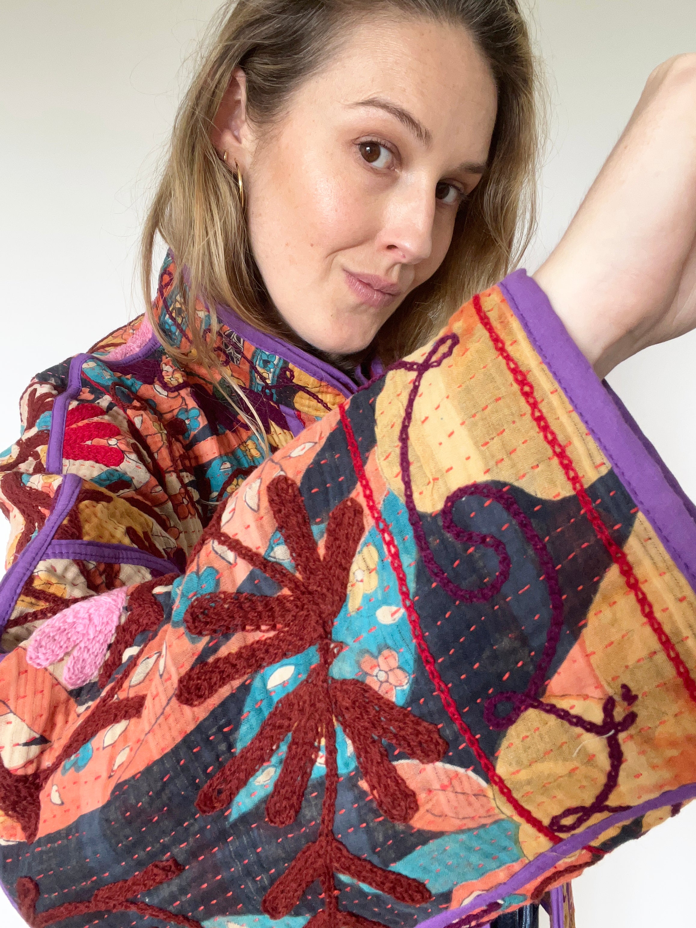 Veste Kantha Brodée Réversible — Pièce Unique N°08