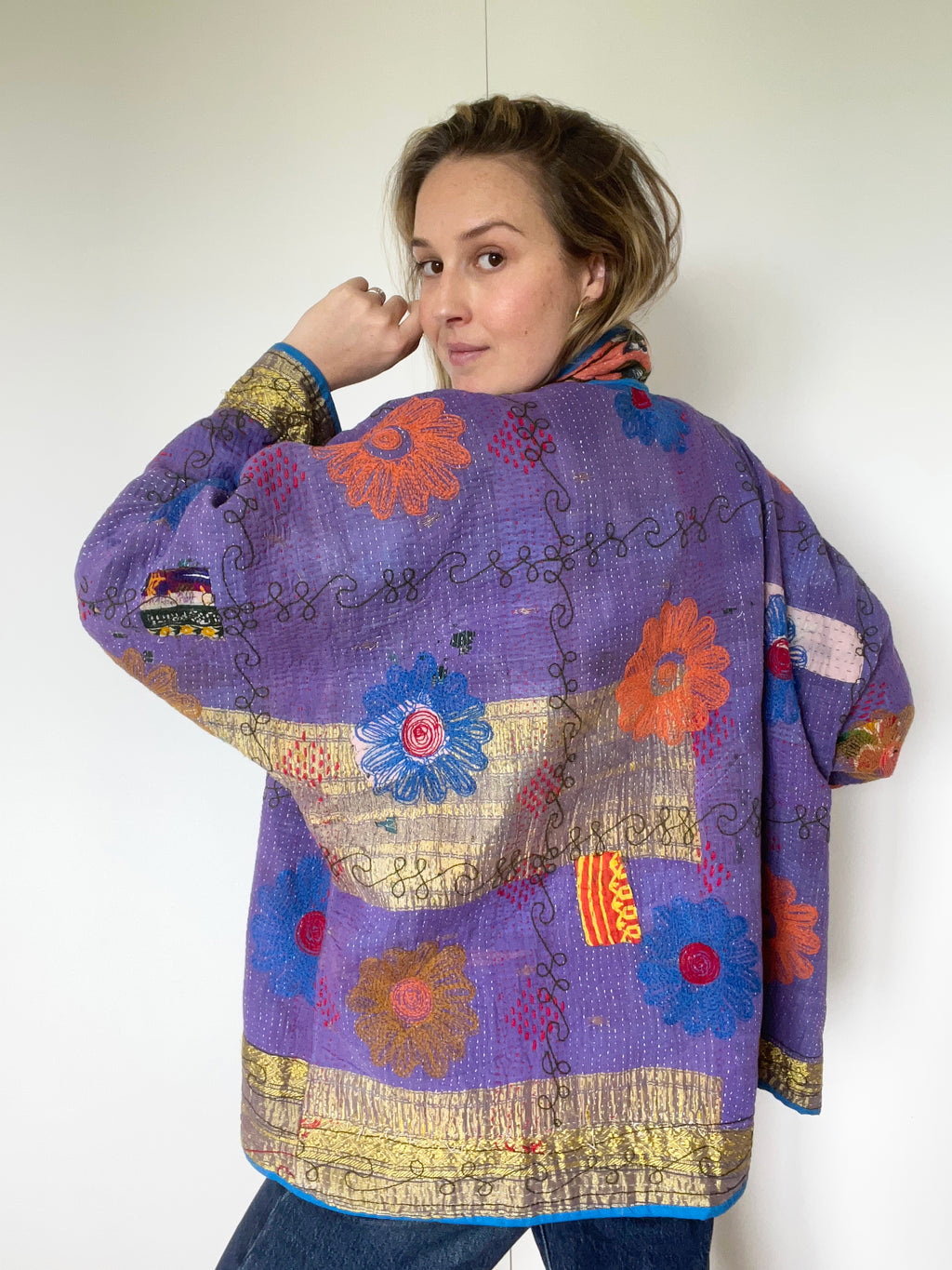 Veste Kantha Brodée Réversible — Pièce Unique N°14