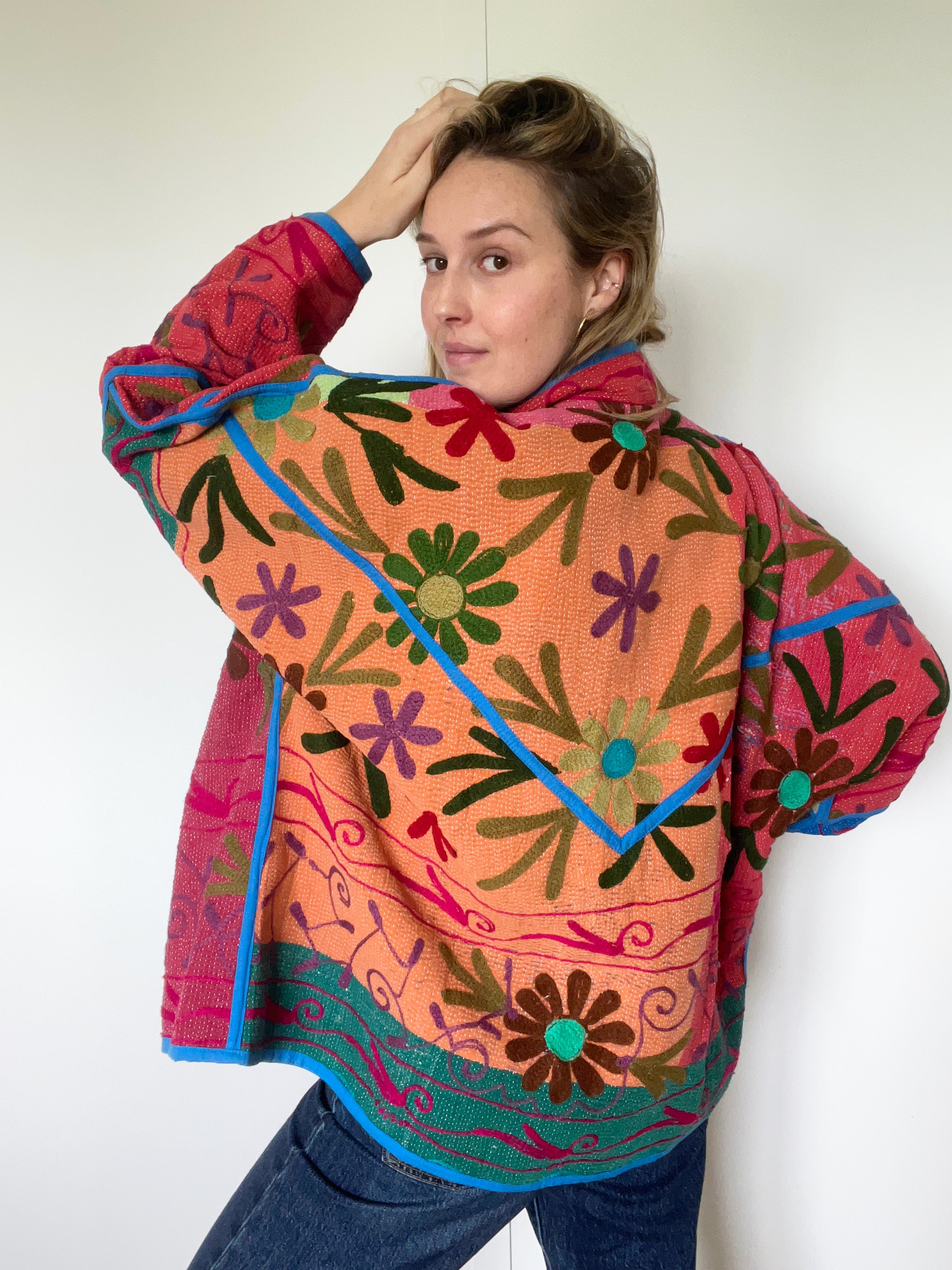 Veste Kantha Brodée Réversible — Pièce Unique N°30