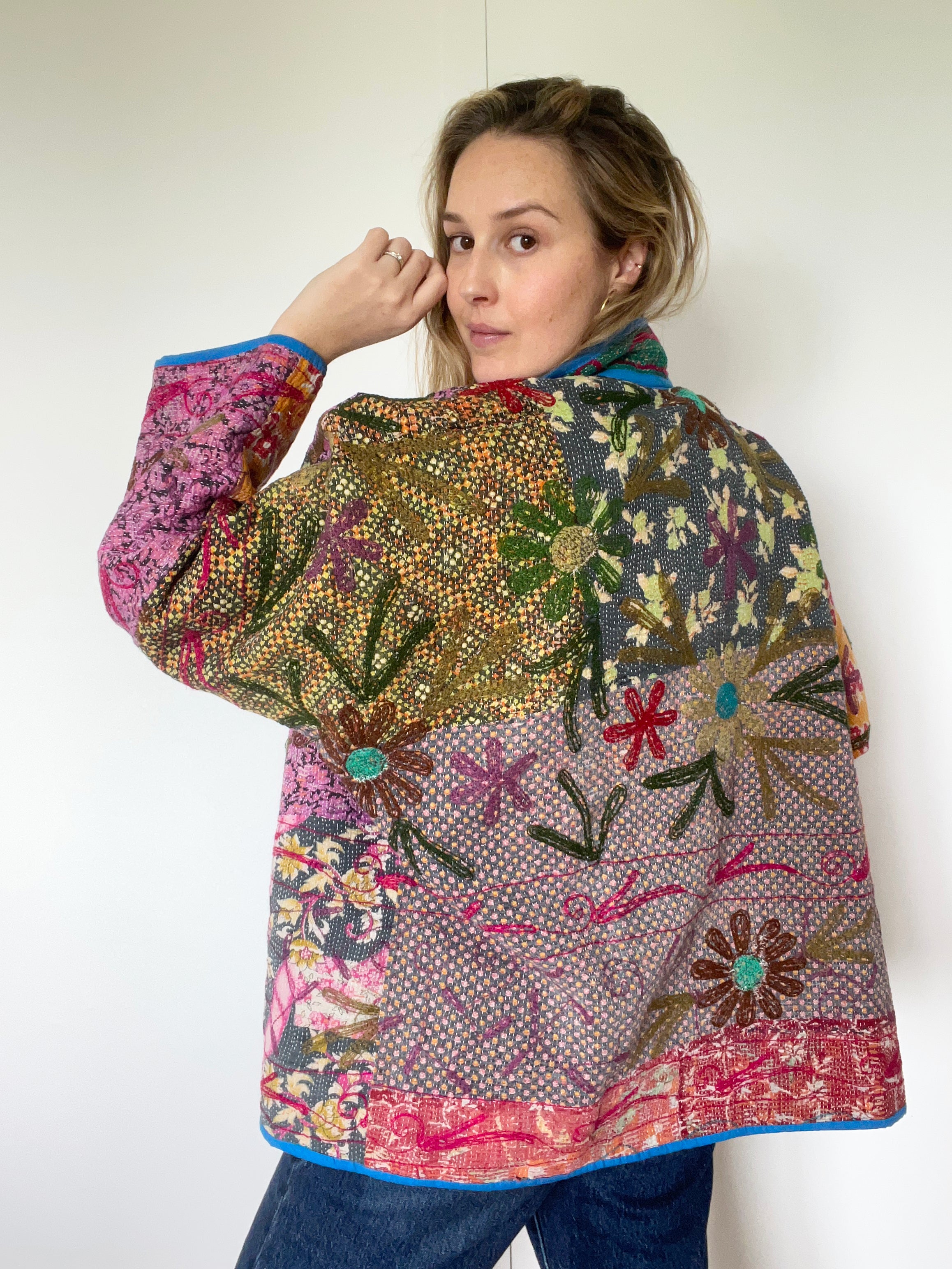 Veste Kantha Brodée Réversible — Pièce Unique N°30