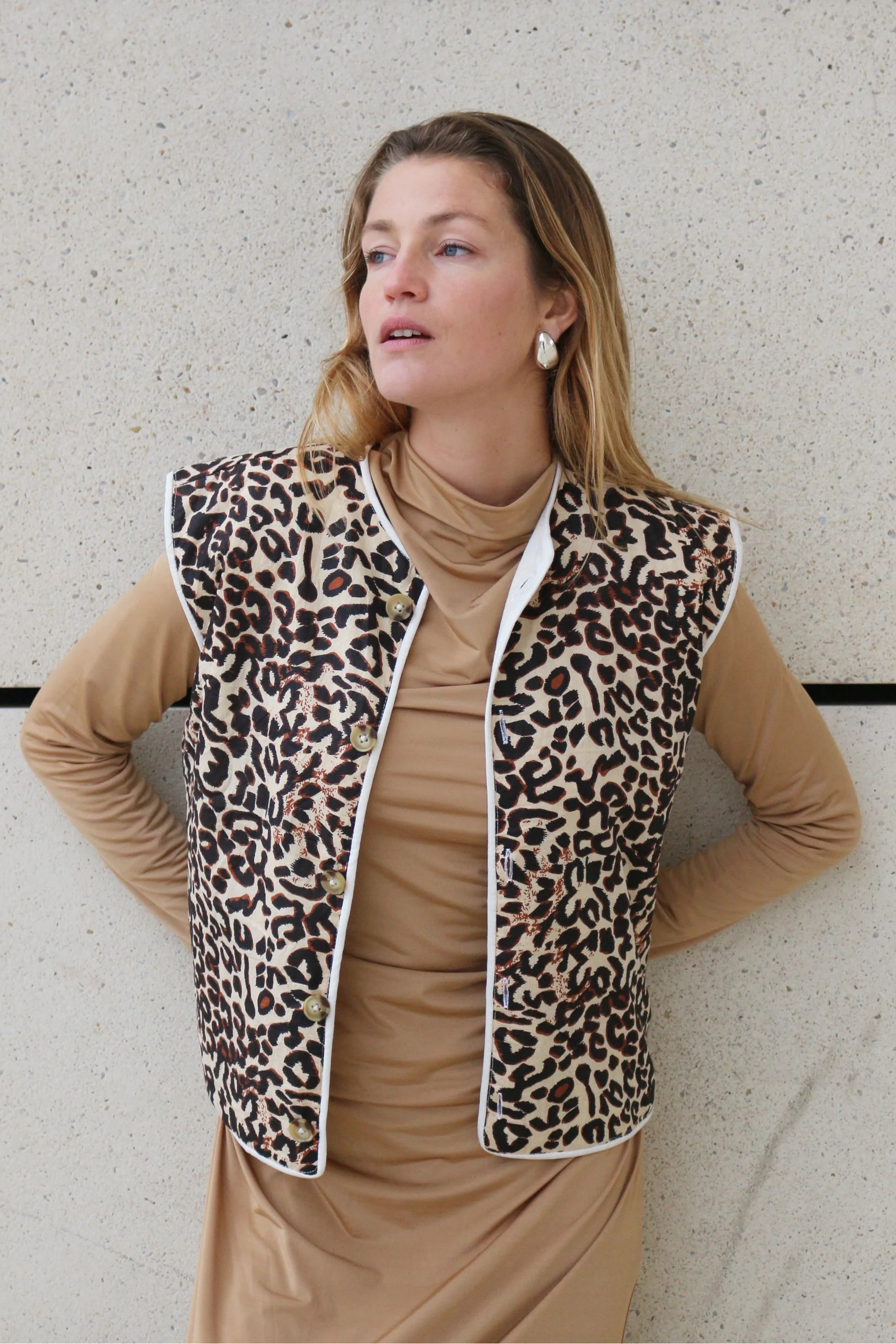 Gilet Réversible Crème Léopard