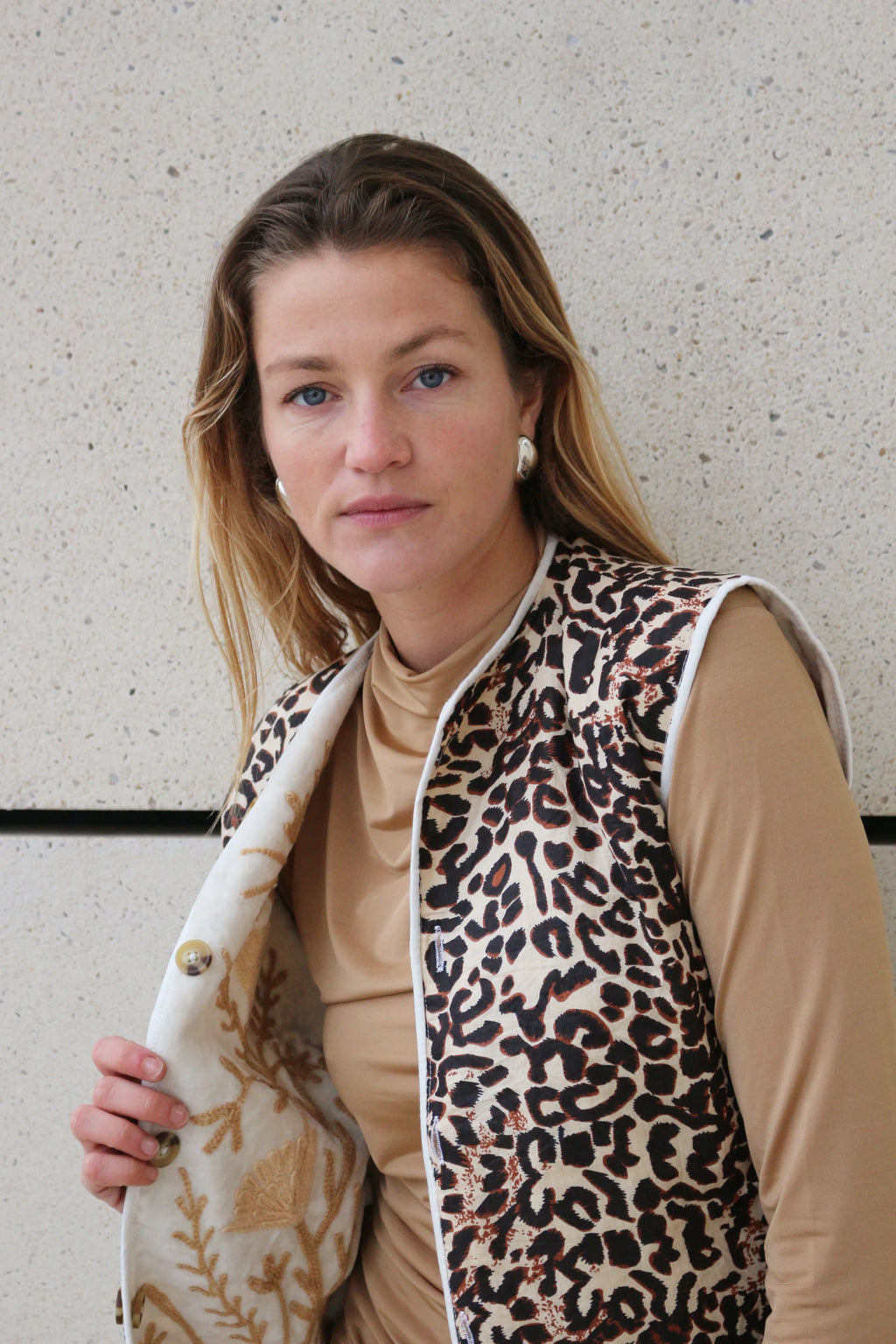 Gilet Réversible Crème Léopard