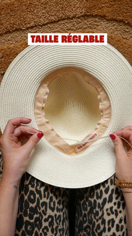 Chapeau de paille PAOLA, galon noir. Taille réglable