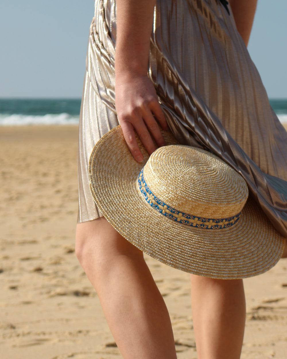 Chapeau de paille Carlota, galon bleu