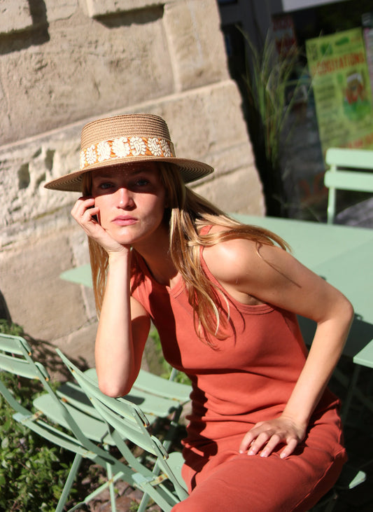 Chapeau de paille ARYA Camel. Taille réglable