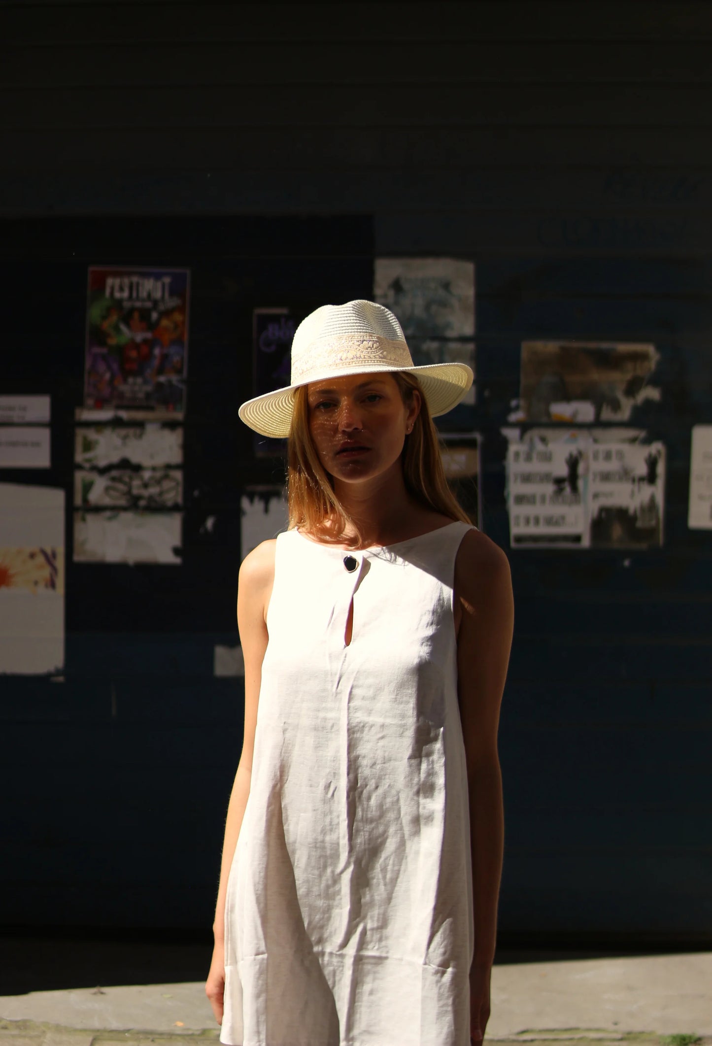 Chapeau de paille PAOLA, galon vanille. Taille réglable