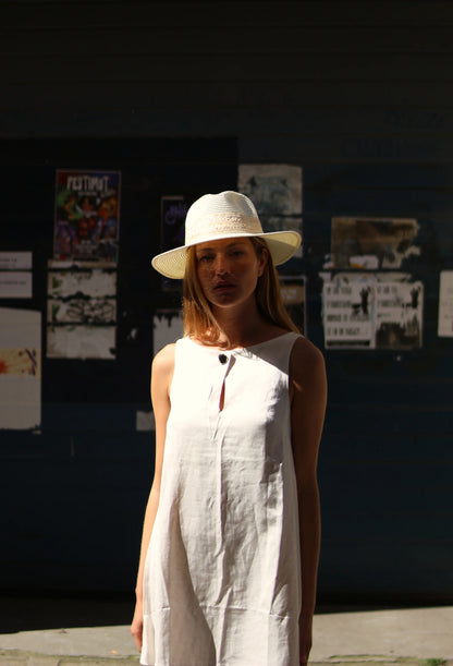 Chapeau de paille PAOLA, galon vanille. Taille réglable