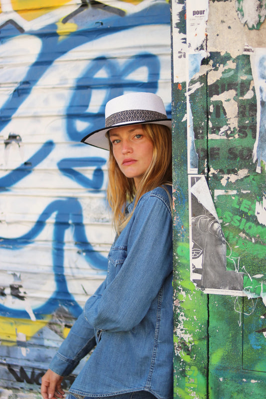 Chapeau de paille RITA, galon noir. Taille réglable