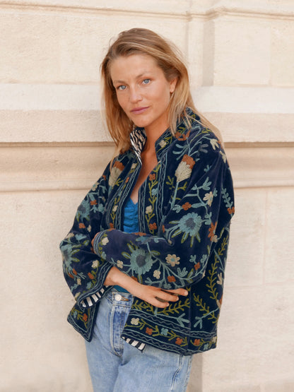 Veste Brodée NOIRE Bleutée