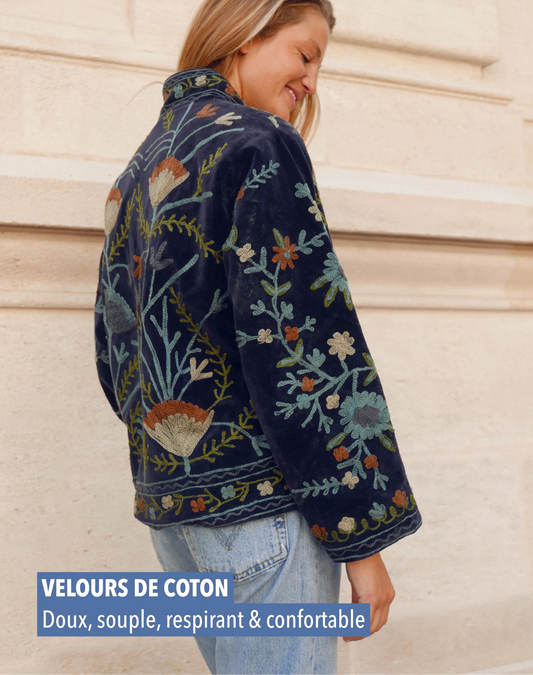 Veste Brodée NOIRE Bleutée