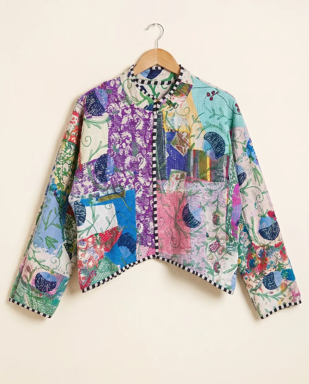 Veste Courte en Kantha Brodé Réversible — Pièce Unique N°7