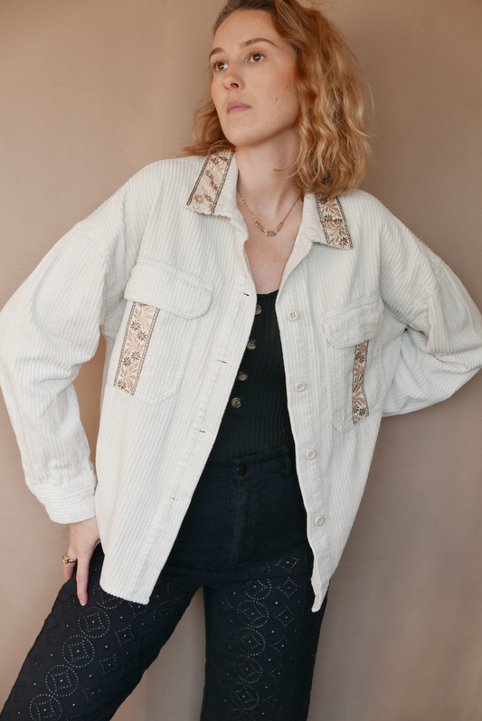 Veste Surchemise Blanc Crème Velours Côtelé