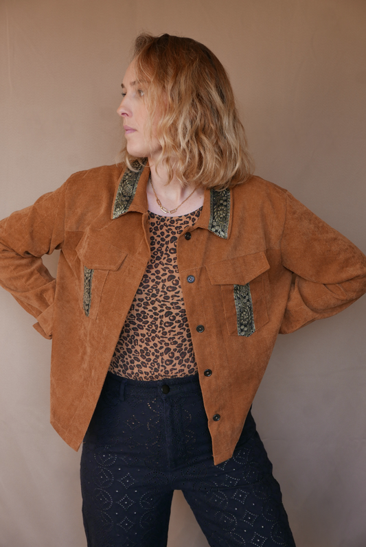 Veste Surchemise Velours Côtelé Terracotta