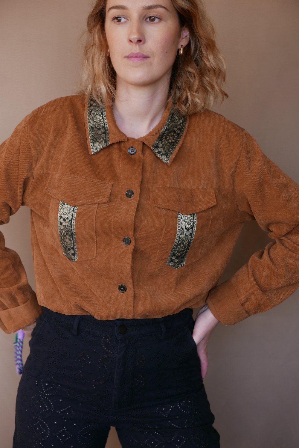 Veste Surchemise Velours Côtelé Terracotta