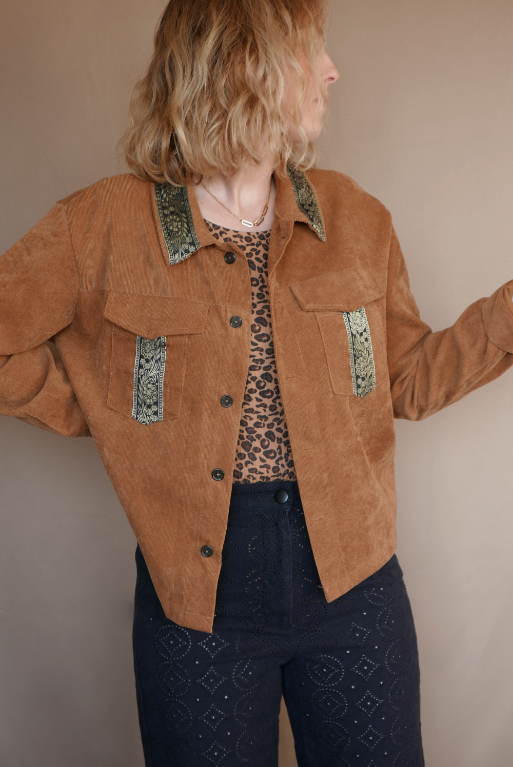 Veste Surchemise Velours Côtelé Terracotta