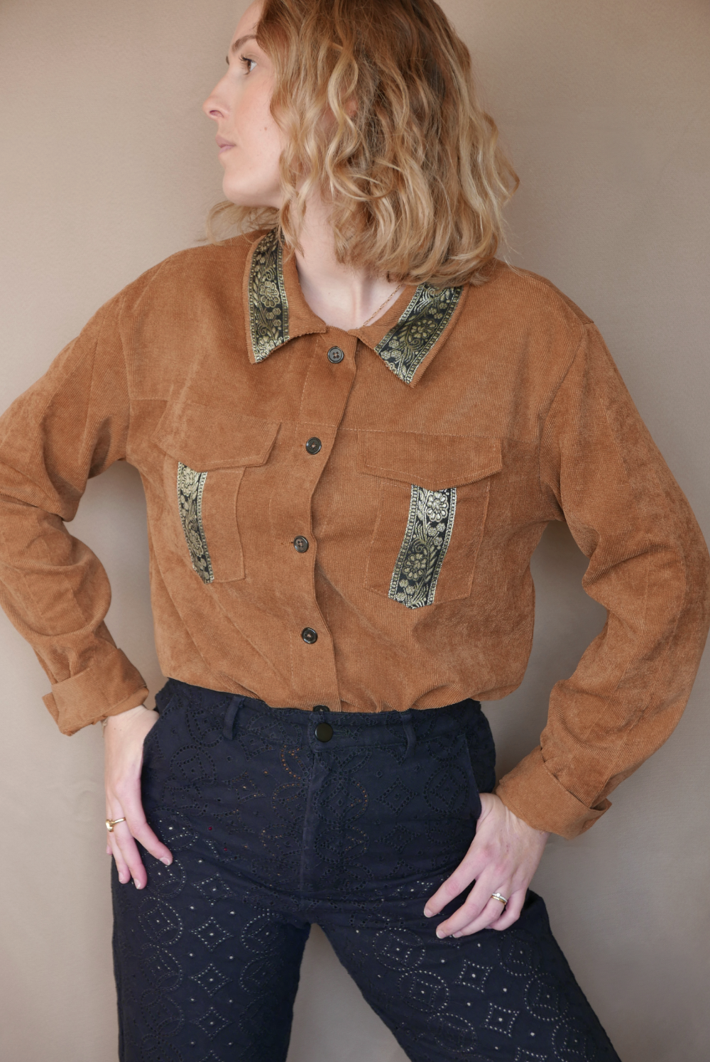 Veste Surchemise Velours Côtelé Terracotta