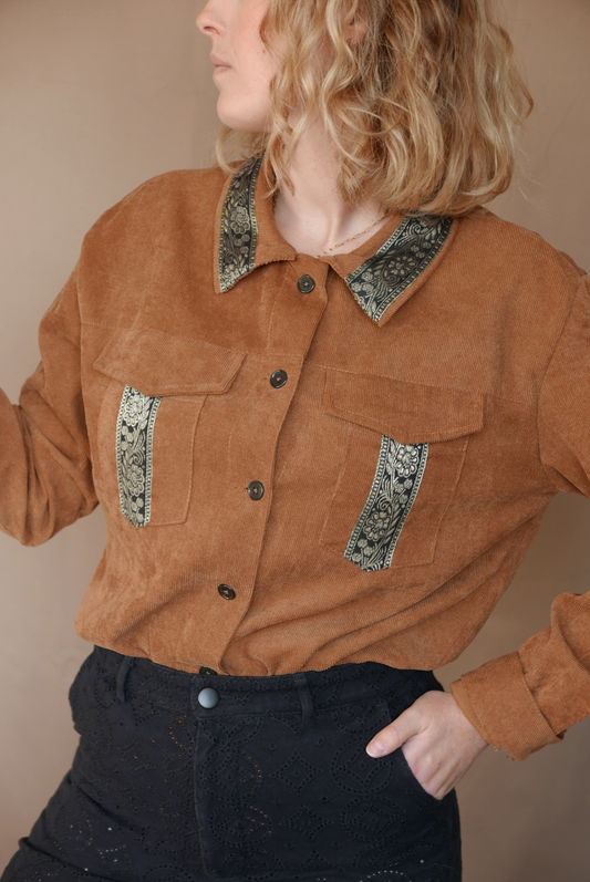 Veste Surchemise Velours Côtelé Terracotta