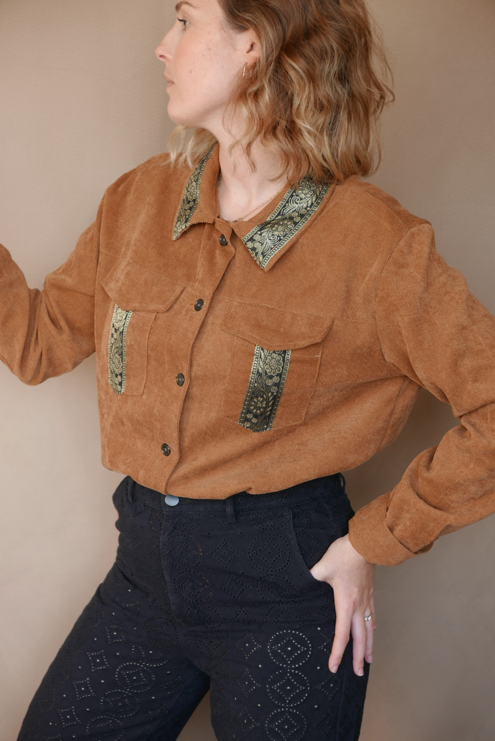 Veste Surchemise Velours Côtelé Terracotta