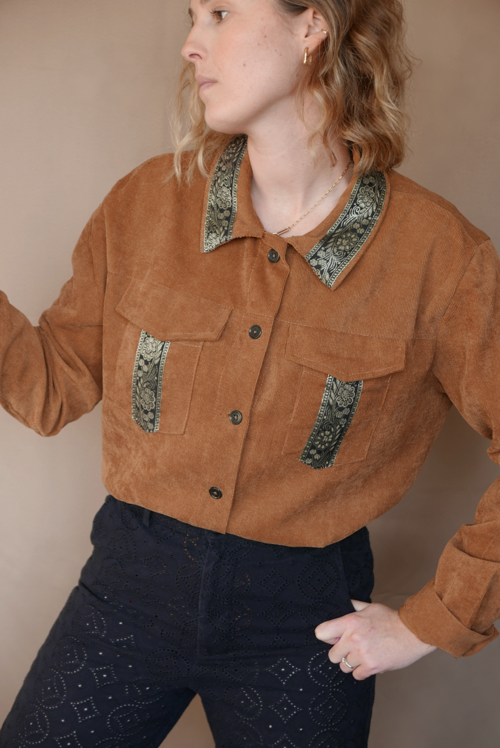 Veste Surchemise Velours Côtelé Terracotta