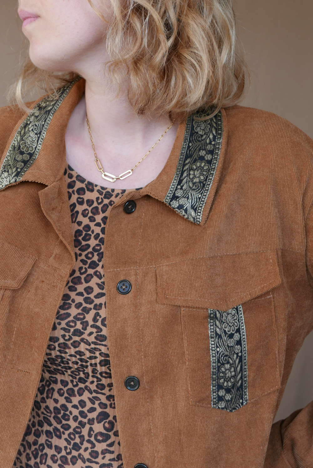 Veste Surchemise Velours Côtelé Terracotta